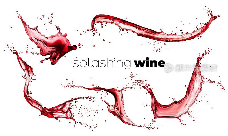 Red wine isolated splashes with drops, alcohol